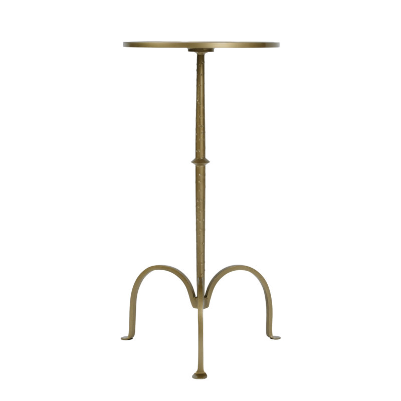 Eisenman Alisier 11.5" W Round Griege Iron Pedestal Side Table, Antique Gold, Antique Gold