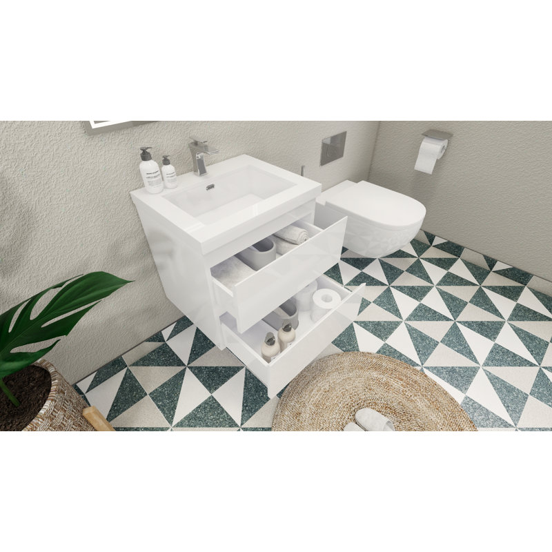 Aylanna Single Bathroom Vanity with Acrylic Top, Hight Gloss White