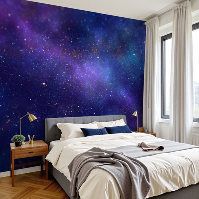 Papier peint adhésif auto-adhésif moderne l 96 po x H 69 po Peel and Stick pour chambre à coucher Galaxy