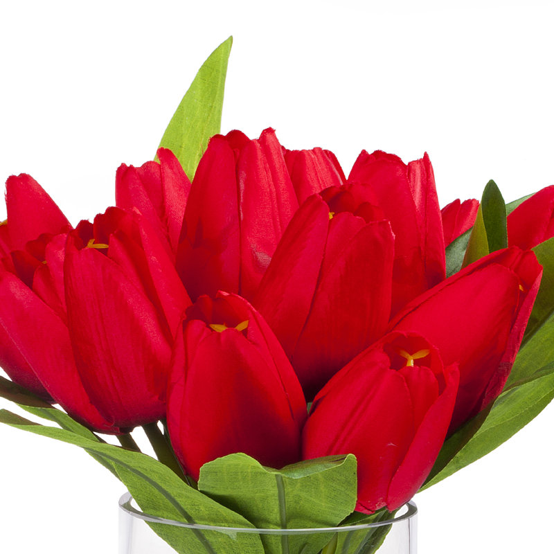 Arrangement floral 18 tulipes en soie dans un vase, Rouge