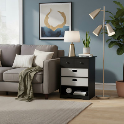 Commode 4 tiroirs, table de chevet multifonctionnelle autoportante avec tablettes ouvertes, rangement de coffre moderne avec ensembles anti-basculement