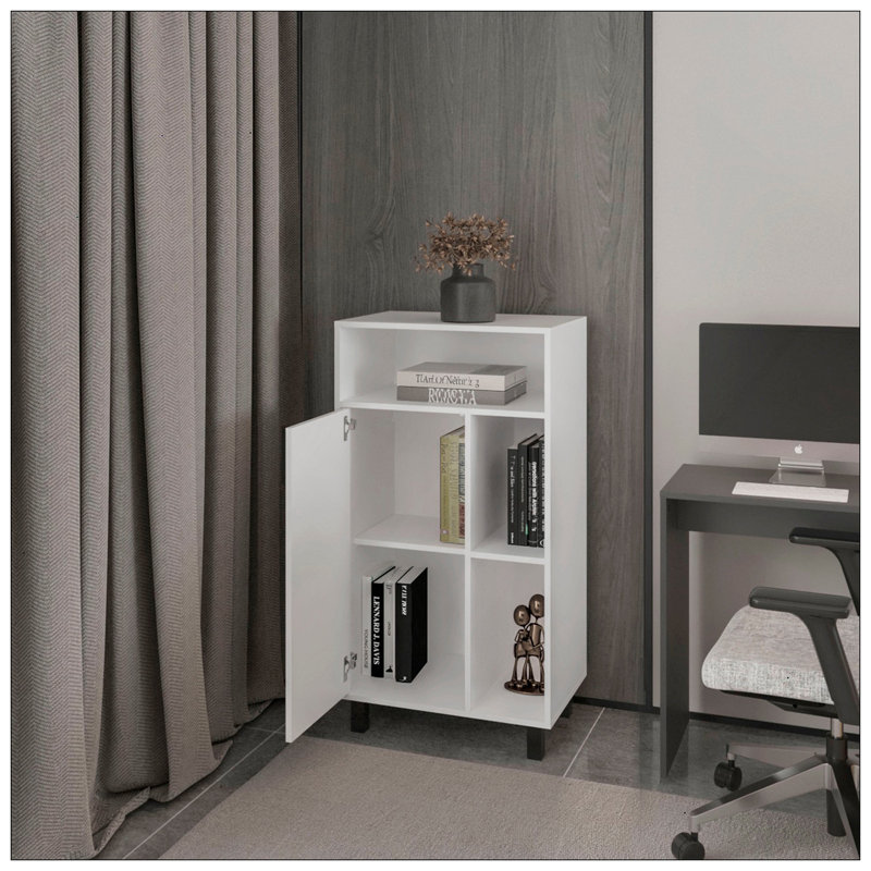 White Cabinet With Open Storage And 1 Door