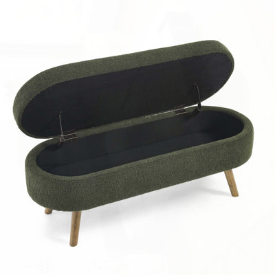 Oval Storage Ottoman with Rubber Wood Legs – Upholstered Footstool Bench
