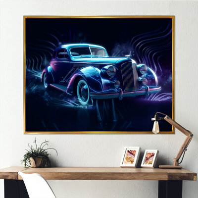 «Neon Light Strips Indigo Vintage Car II», reproduction sur toile