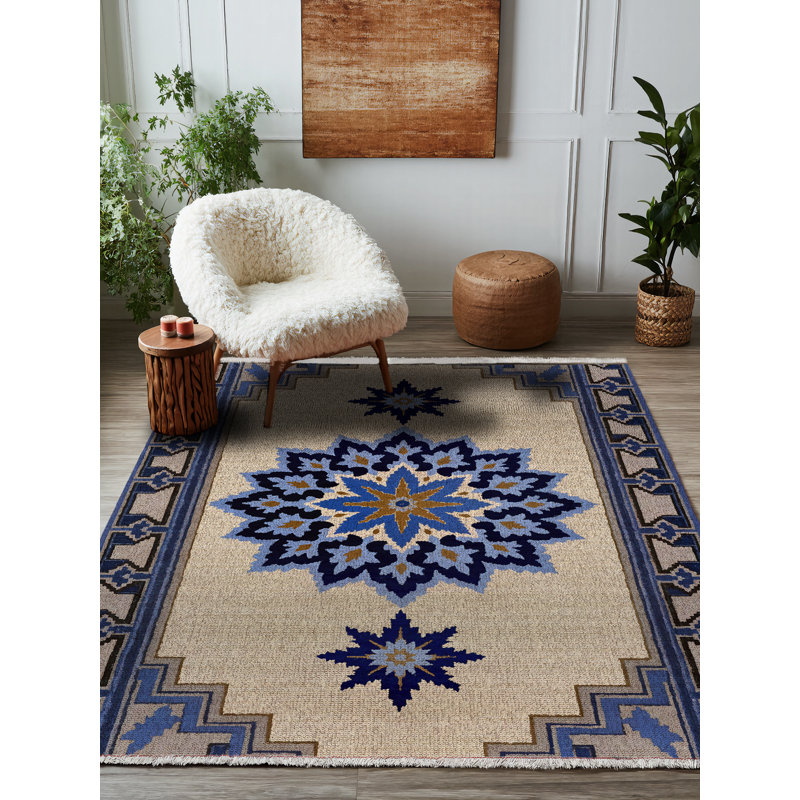 Lila Collection Digital Print Cotton-Polyester Navy Floral Rug, Runner 2'8" x 11'6"