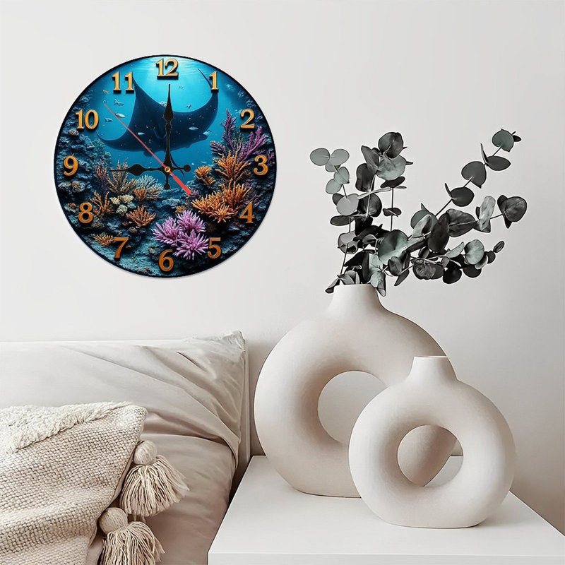 Horloge murale Ocean Manta Ray Coral Reef