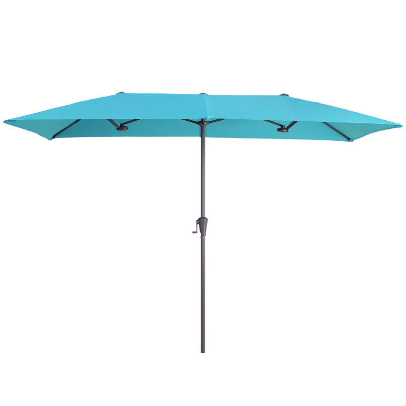 Parasols de table de patio à double face avec auvent résistant aux rayons UV et manivelle, L 10 pi x P 6,5 pi x H 7,8 pi