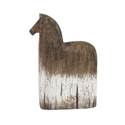8.5x3x12.5" Minimalist Wooden Horse Figurine with Brown and White Gradient Finish