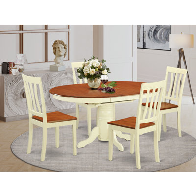 L'ensemble de salle à manger 5 pièces comprend une table de salle à manger ovale avec papillon et 4 chaises de cuisine, babeurre et cerise