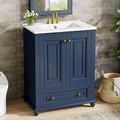 24" Modern Freestanding Solid Wood Bathroom Vanity, Sink Included