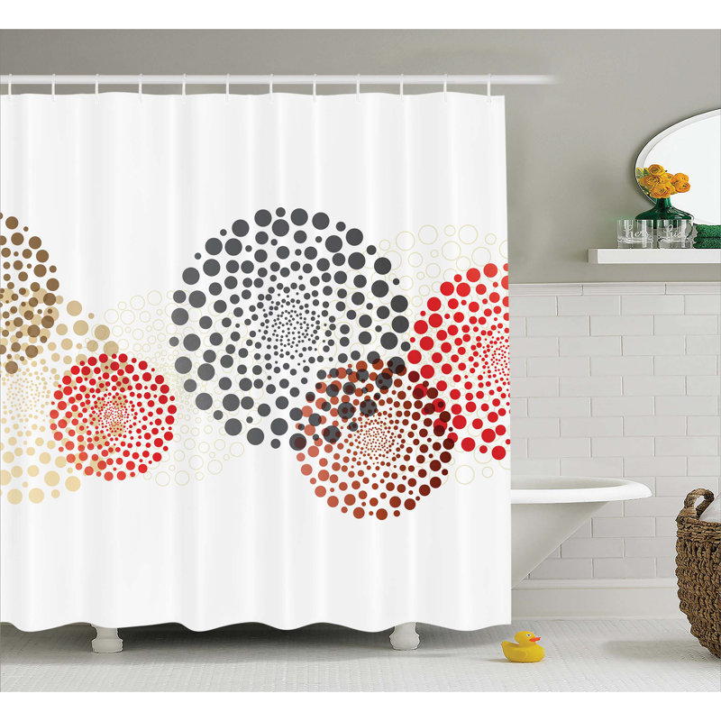 Rideau de douche en pointillés moderne encerclé + crochets Agawam, H 75 po x l 69 po