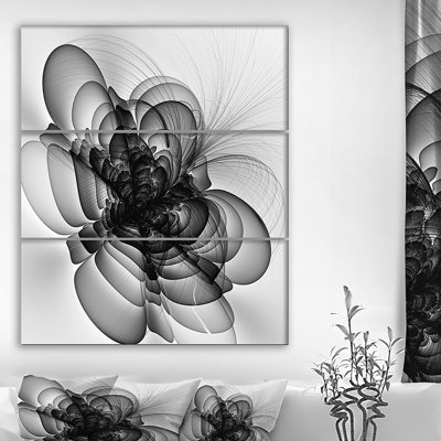 " Black And White 3D Exotic Flower " 3 - Pieces