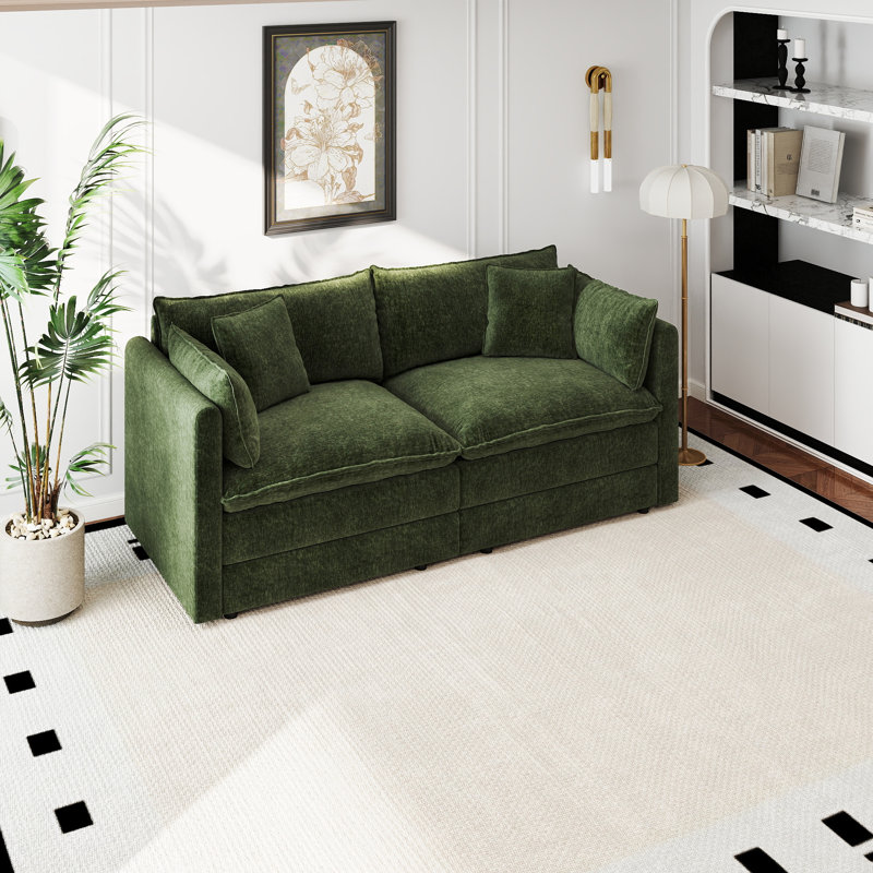 Modern Chenille Sofa Upholstered Couch, 2, 33.85" H x 77.16" W x 35.82" D, Green
