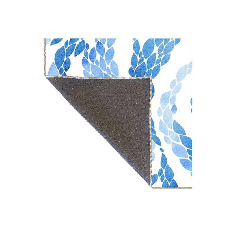 Tapis bleu lavable à motif tissé à motif de feuille bleue, Sous-tapis carré 3 pi 3 po inclus