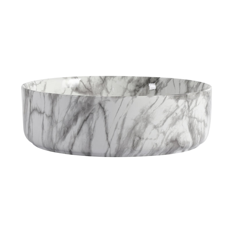 Round Counter Bathroom Ceramic Sink, White/Gray