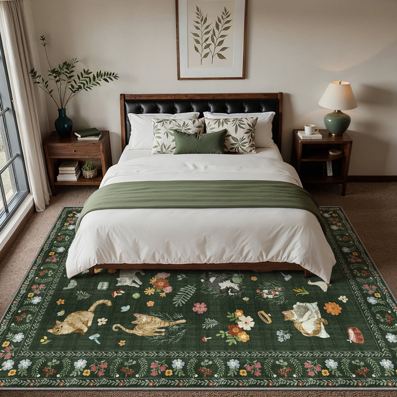 Paw & Petal Cat Garden Area Rug, Green, Rectangle 8' x 10'