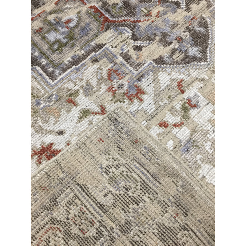 Tapis beige noué à la main, Rectangle de 9 pi x 12 pi