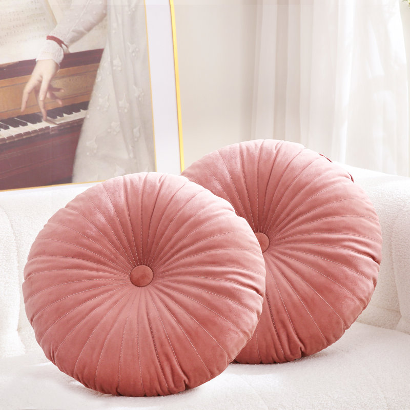  Velvet Round Throw Pillow for Sofa Decor 18-Inch (Set of 2), Pink