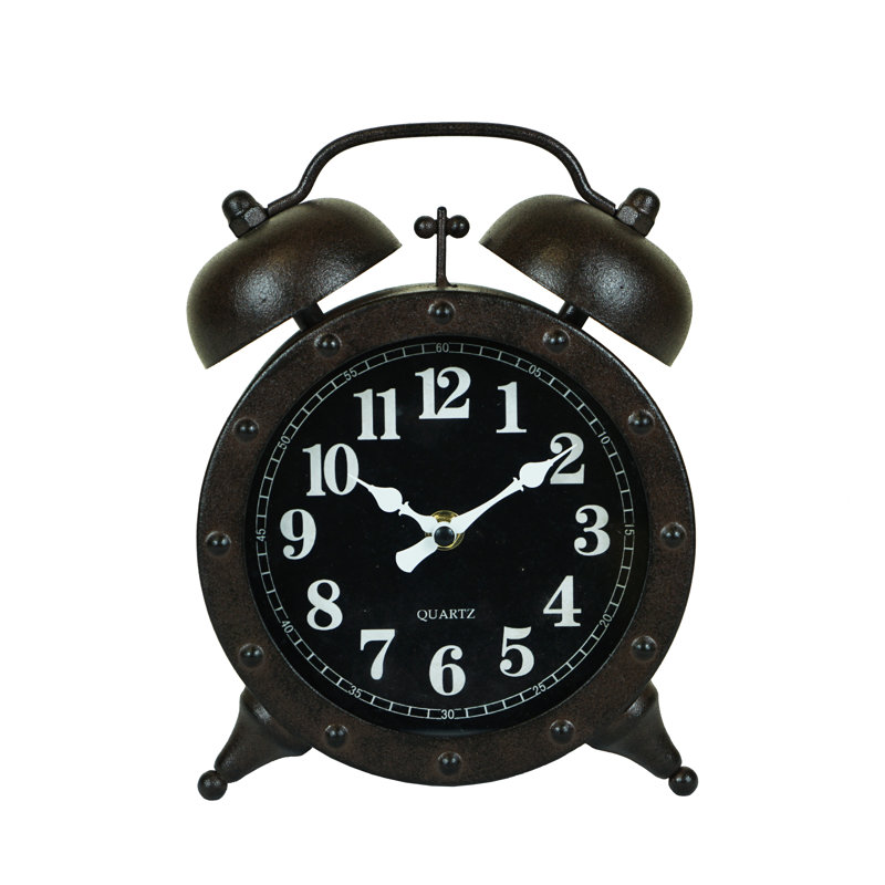 Metal Twin Bell Alarm Tabletop Clock - Rustic Finish