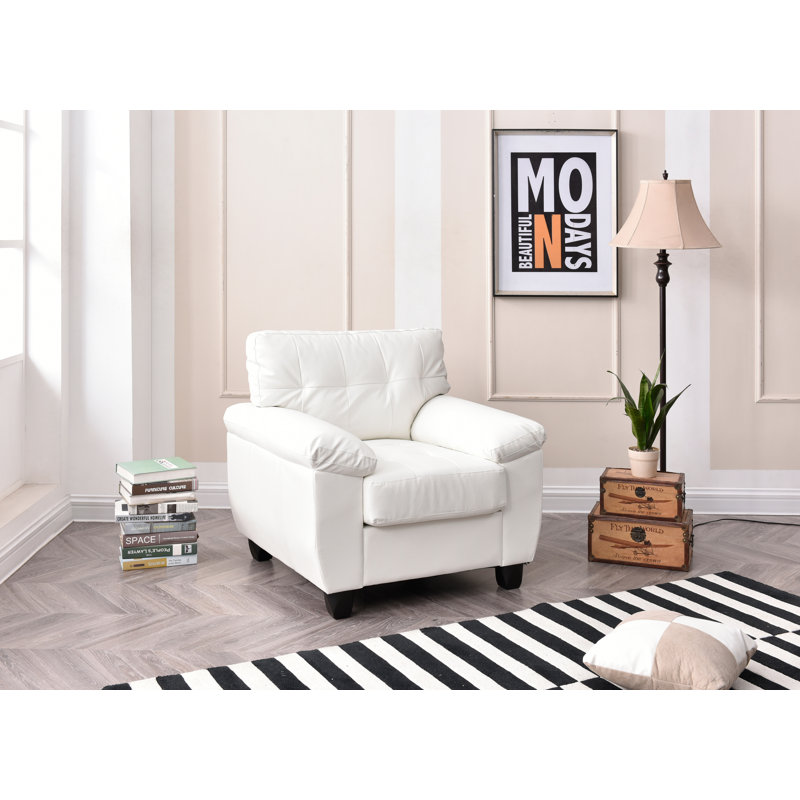 Fauteuil capitonné large de 36 po Benton, Similicuir blanc
