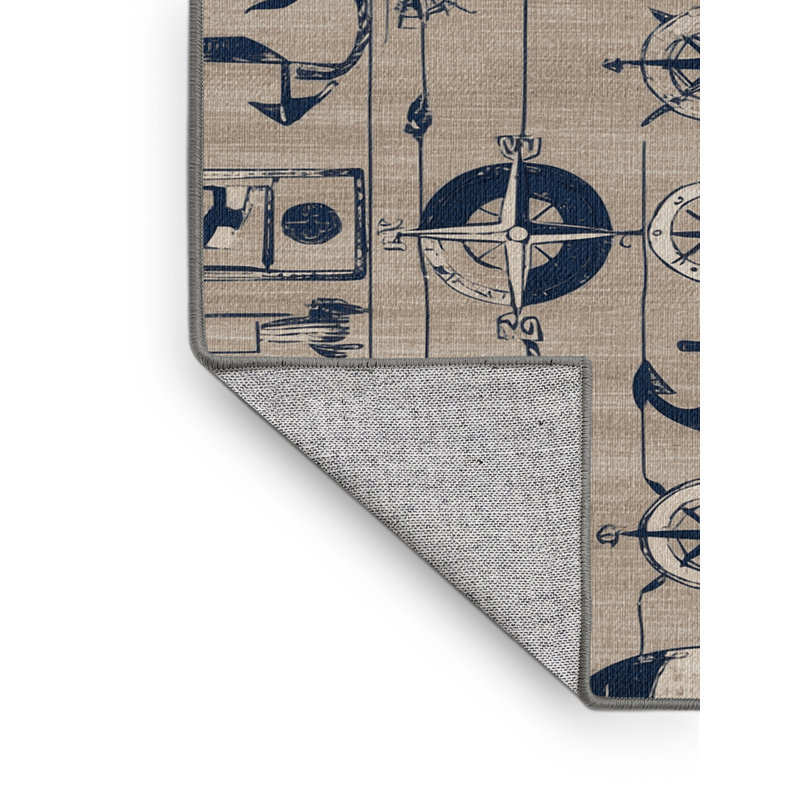 Washable Port markings Nautical Area Rug, Square 4'