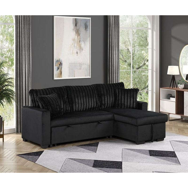 Méridienne de rangement escamotable Nori, Tissu noir