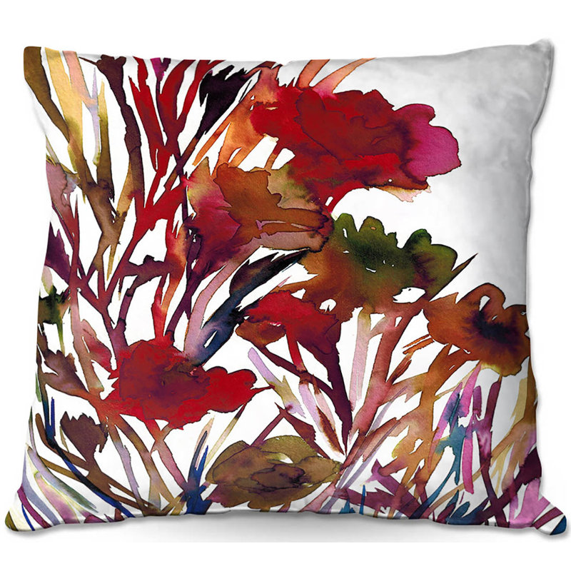 Coussin de pensées pour les pétales de canapé, 20 po x 20 po, Rouge / mauve / gris