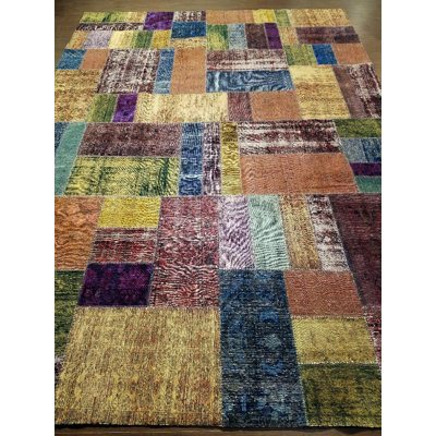 Tapis multicolore en laine noué à la main de conception unique 10 pi 6 po x 14 pi 3 po