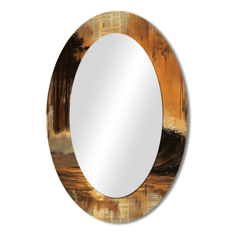 Vintage Yellow Surfing Landscape - Modern Oval Wall Mirror, 36" x 24"