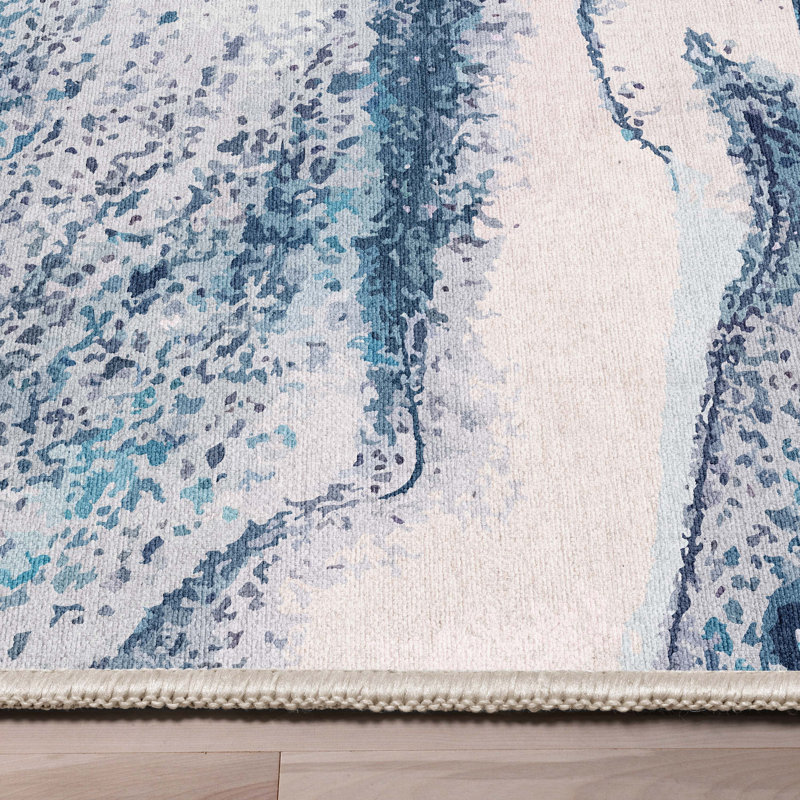 Nuzzo Tokyo Retro Marble Flat-Weave Blue Area Rug, Rectangle 7'7" x 9'10"