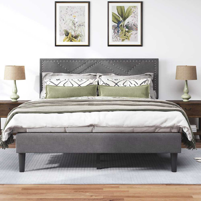Linen Fabric Bed Frame, Queen, Gray 