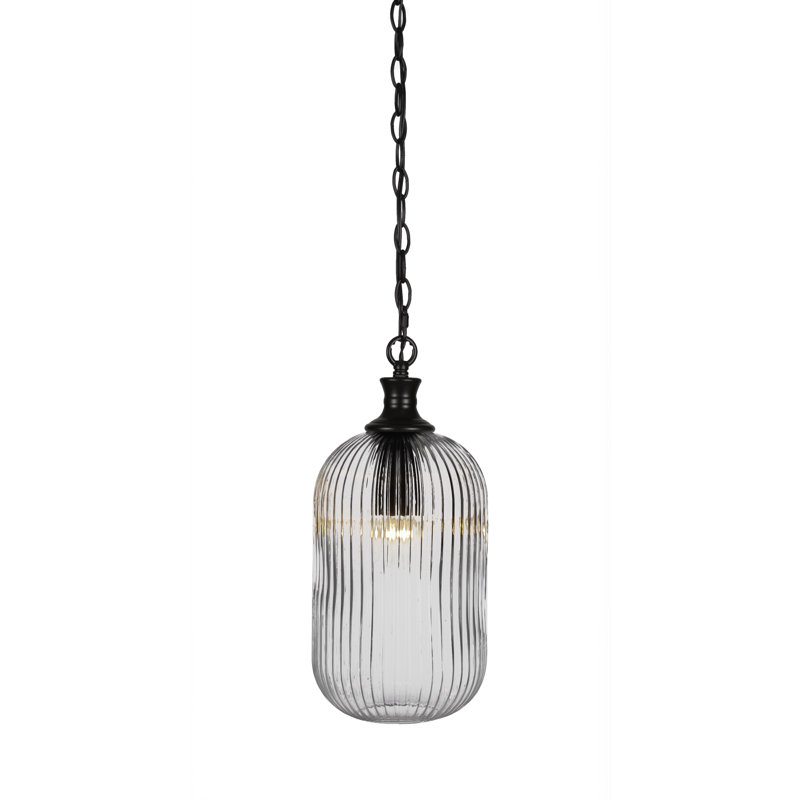 Carina Chain Hung Pendant With 8.25" Glass, Matte Black, Frosted