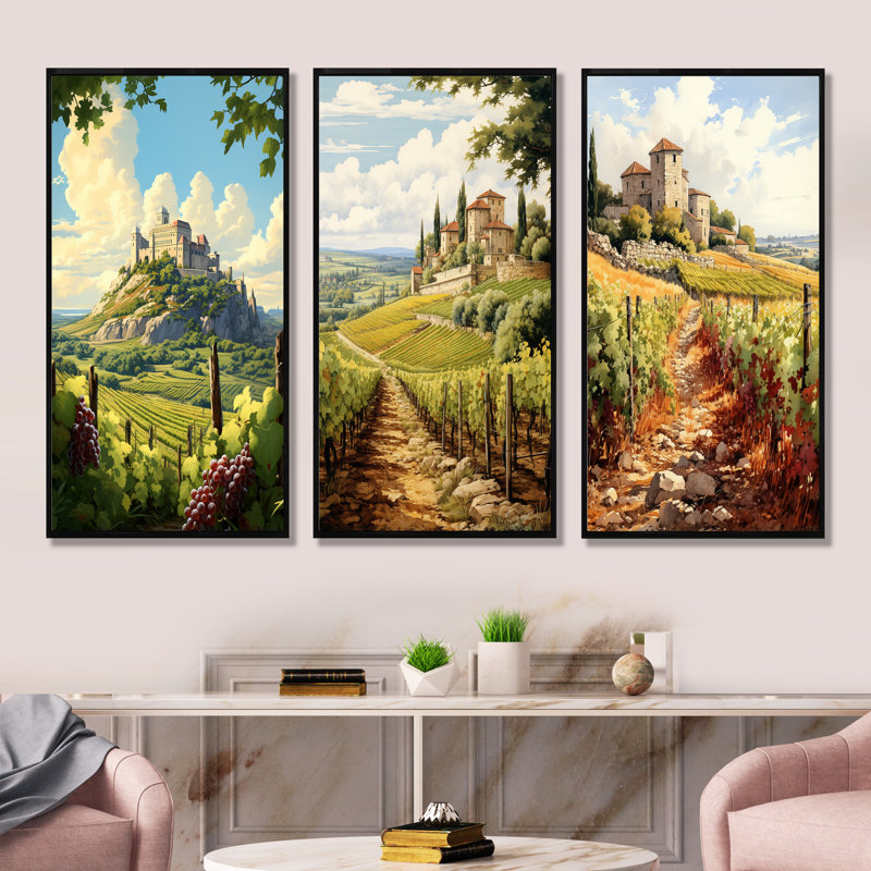 Goshay - France, ensemble de 3 reproductions d'art mural, H 40 po x l 60 po, Cadre flottant noir