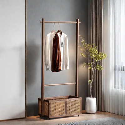 Simplified Coat Rack with Mobile Basket & Hooks