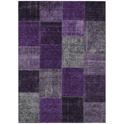 3' X 5' Eggplant Purple And Lilac Patchwork Washable Indoor Outdoor Area Rug