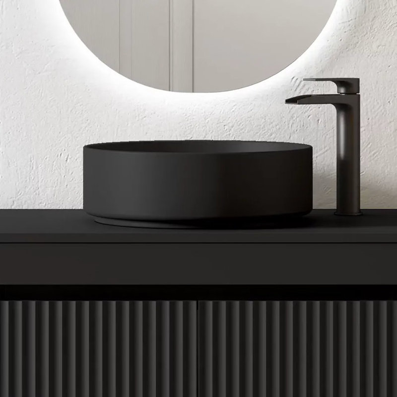 Lavabo de salle de bain vasque circulaire en résine / à surface solide 16 po Lucena Bath, Noir