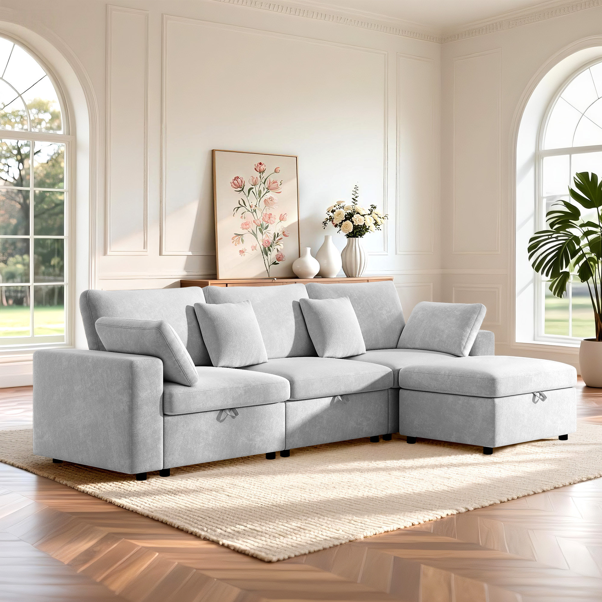 Ebern Designs 118"Modular Sectional Sofa with Storage Ottoman and ...