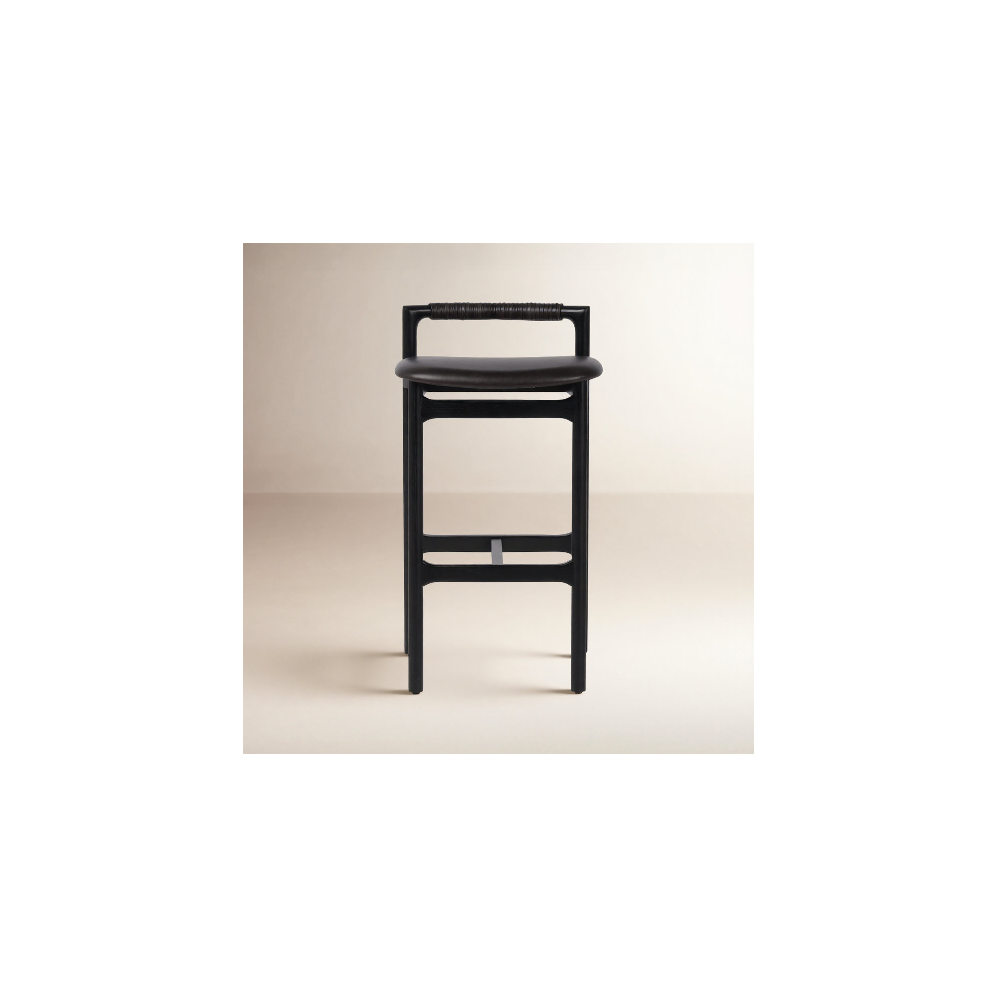 Solene Leather Stool, Brushed Ebony, Sonoma Black/Genuine Leather, Bar Stool (30" Seat Height)