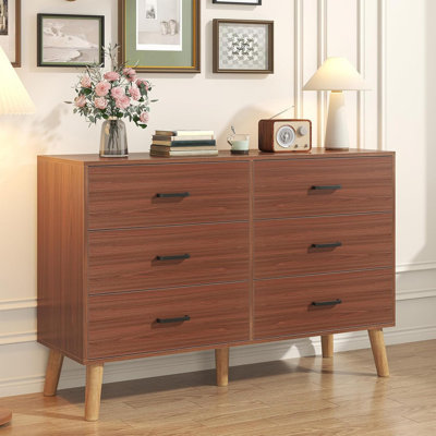 6 Drawer Dresser for Bedroom, Wood Dresser with Wide Drawers and Metal Handles,Modern Dresser Chest for Bedroom,Living Room,Entryway