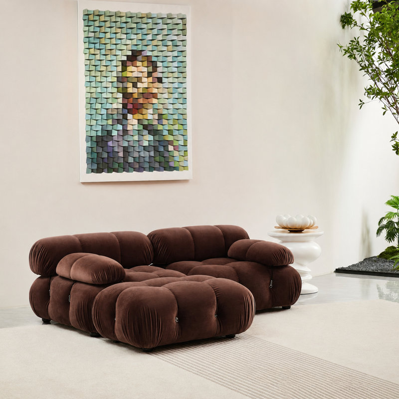 Canapé modulaire 3 pièces Milliron, Velours moka