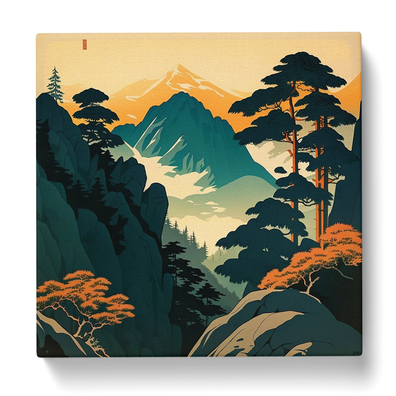 Japanese Mountains Mid-Century - No Frame Print, 50cm H x 50cm W x 3cm D