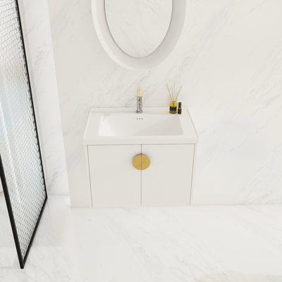 Meuble-lavabo avec lavabo de 28 pouces. Armoire murale blanche à 2 portes pour petites salles de bain. Comprend un lavabo en céramique et des poignées en métal.   Monté offre brillant