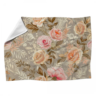 Jeté en molleton Vintage Roses - Jetés floraux pour canapés ou lits