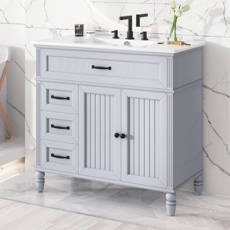 Bathroom Cabinet with Drawers, Gris