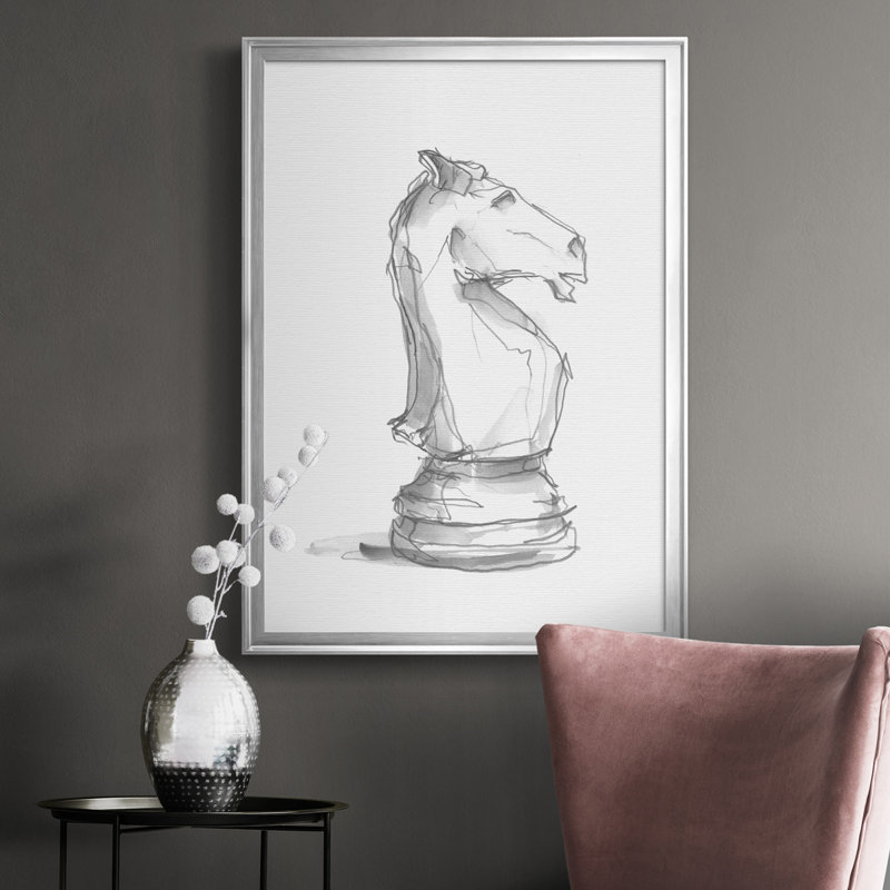 Chess Room Study I, toile encadrée de qualité supérieure - prête à être accrochée, Argent, H 24,5 po x l 18,5 po x P 1 po