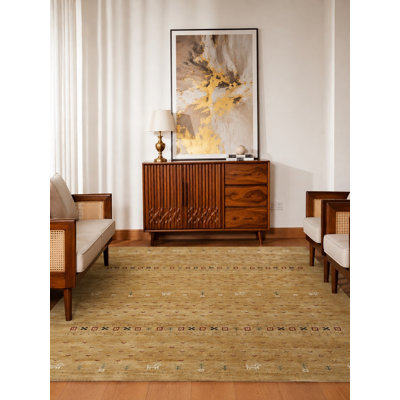 Tapis écologiques tissés à la main en laine tissée à la main - carrés, de couleur verte, de conception moderne et contemporaine, tapis épais antidérapants faits à la main pour le salon, la chambre à coucher