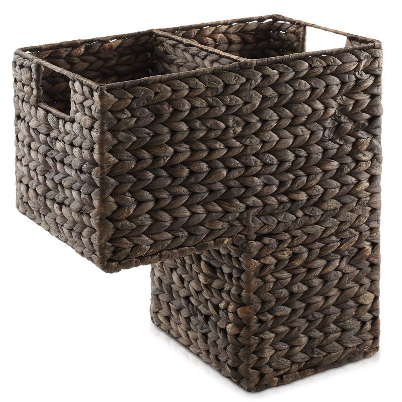 Panier de rangement d'escalier en jacinthe d'eau tissée, Marron foncé