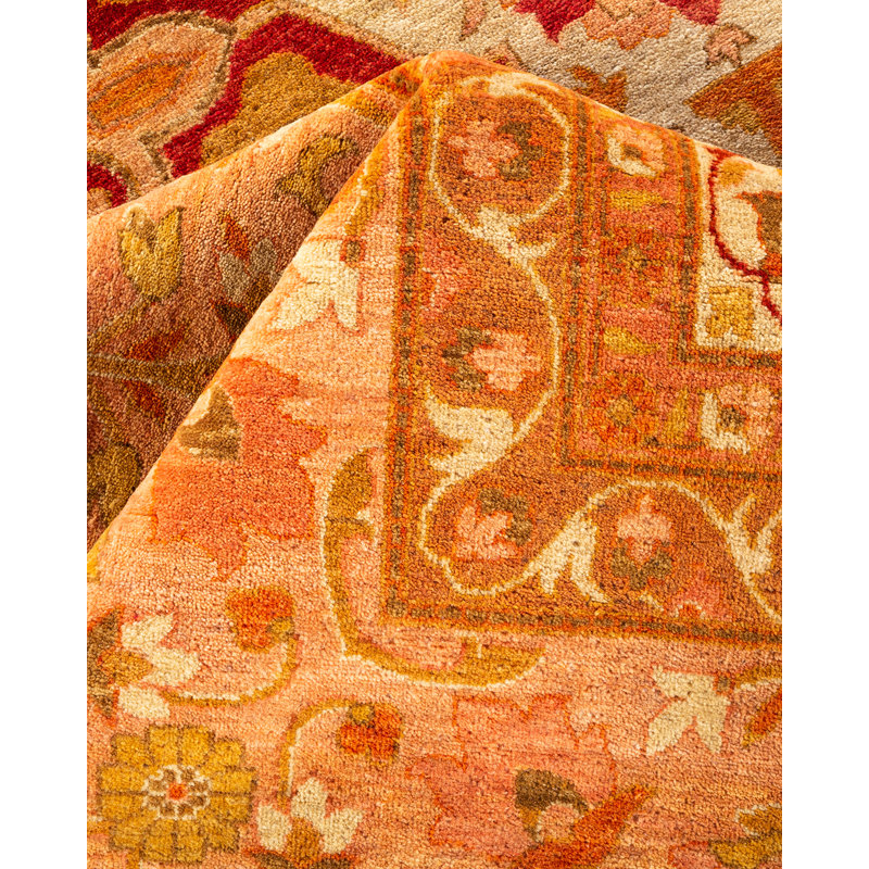 Varhudi One-of-a-Kind 12' 4" X 14' 1" 2010s Wool Area Rug in Orange
