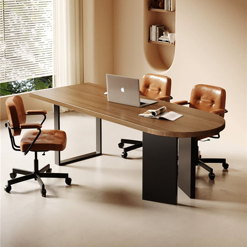 Bureau rectangulaire en bois massif noyer, H 29,53 po x L 86,61 po x l 31,5 po