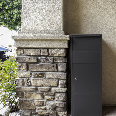 Parcel Drop Box With Lock - Gray Steel For Porch Security, 13"X6" Slot, 10.5"X15.4"X41.5", 34 Lb, Convenient Install Tips Locking Storage Steel, Simple Responses